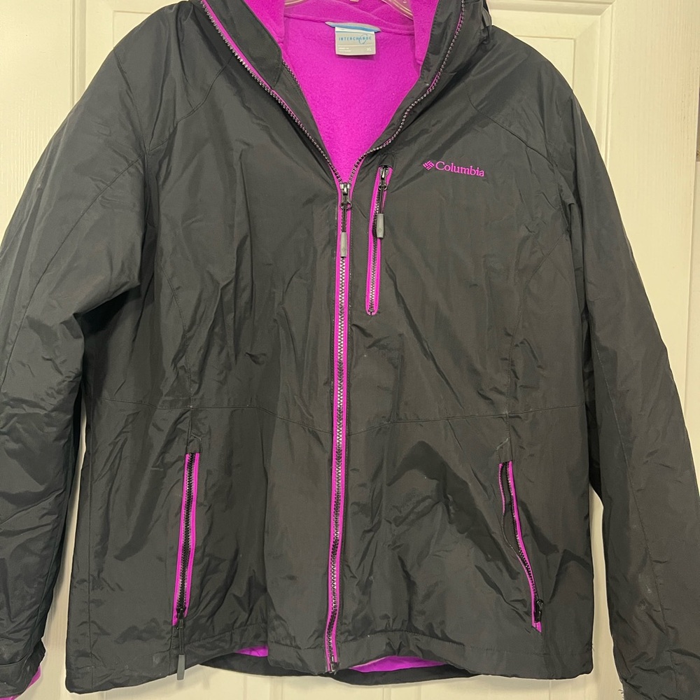 Columbia Black and Purple Jacket with Removable Fleece